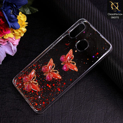 Samsung Galaxy A30 Cover - Red - Shiny Butterfly Glitter Bling Soft Case (Glitter does not move)