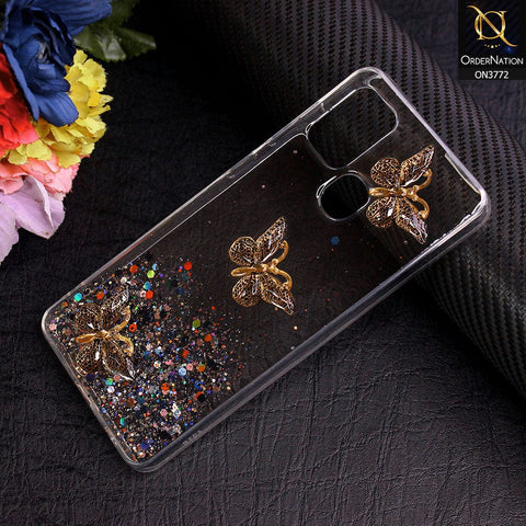 Samsung Galaxy A21s Cover - Black - Shiny Butterfly Glitter Bling Soft Case (Glitter does not move)