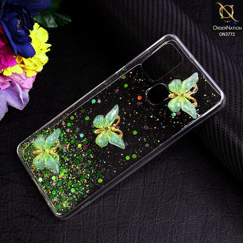 Samsung Galaxy A21s Cover - Green - Shiny Butterfly Glitter Bling Soft Case (Glitter does not move)