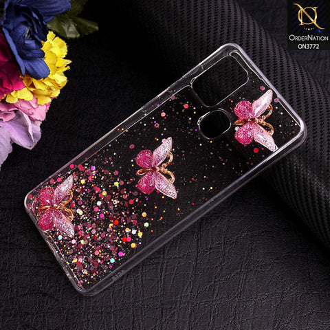 Samsung Galaxy A21s Cover - Pink - Shiny Butterfly Glitter Bling Soft Case (Glitter does not move)