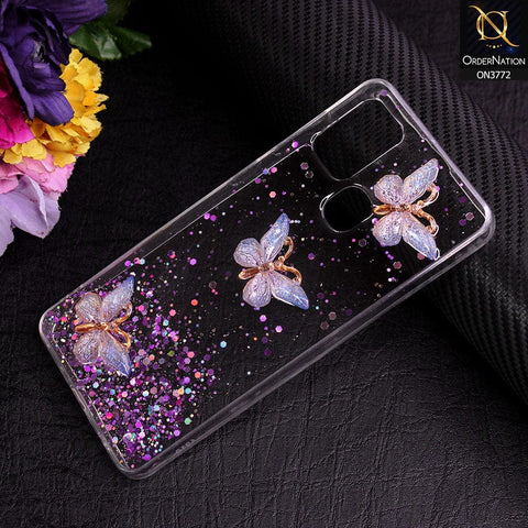 Samsung Galaxy A21s Cover - Purple - Shiny Butterfly Glitter Bling Soft Case (Glitter does not move)
