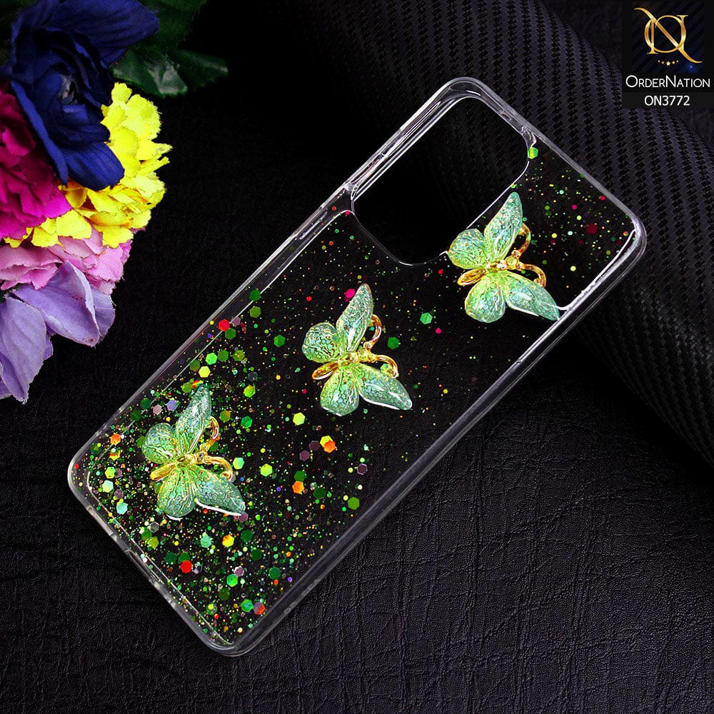 Samsung Galaxy A33 5G Cover - Green - Shiny Butterfly Glitter Bling Soft Case (Glitter does not move)