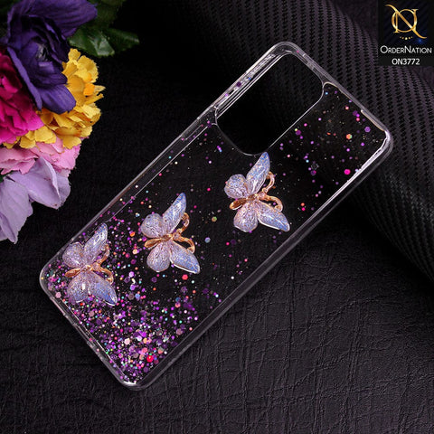Samsung Galaxy A33 5G Cover - Purple - Shiny Butterfly Glitter Bling Soft Case (Glitter does not move)