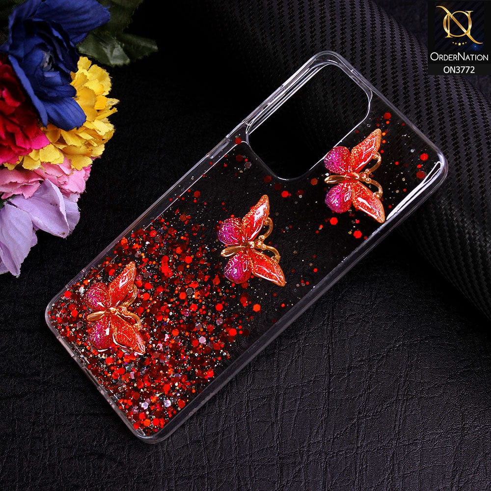 Samsung Galaxy A33 5G Cover - Red - Shiny Butterfly Glitter Bling Soft Case (Glitter does not move)