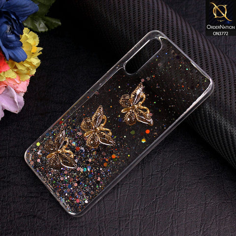 Samsung Galaxy A30s Cover - Black - Shiny Butterfly Glitter Bling Soft Case (Glitter does not move)