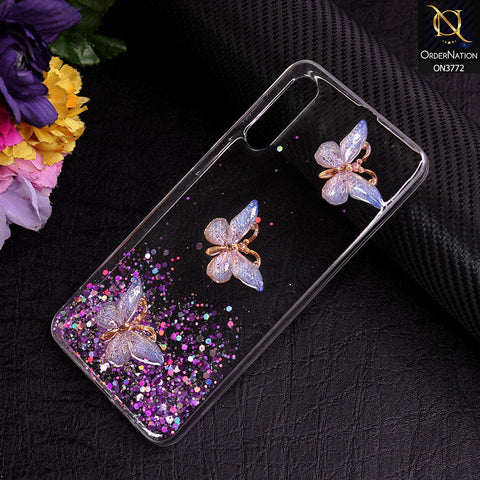 Samsung Galaxy A50 Cover - Purple - Shiny Butterfly Glitter Bling Soft Case (Glitter does not move)