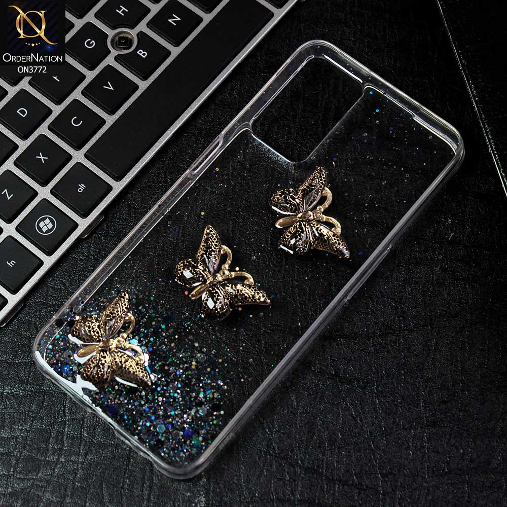 Oppo A55 Cover - Black -  Shiny Butterfly Glitter Bling Soft Case (Glitter does not move)