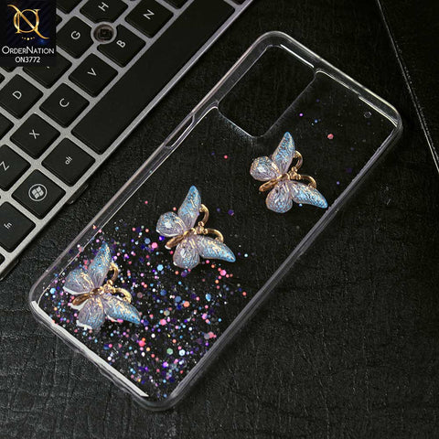 Oppo A55 Cover - Blue -  Shiny Butterfly Glitter Bling Soft Case (Glitter does not move)
