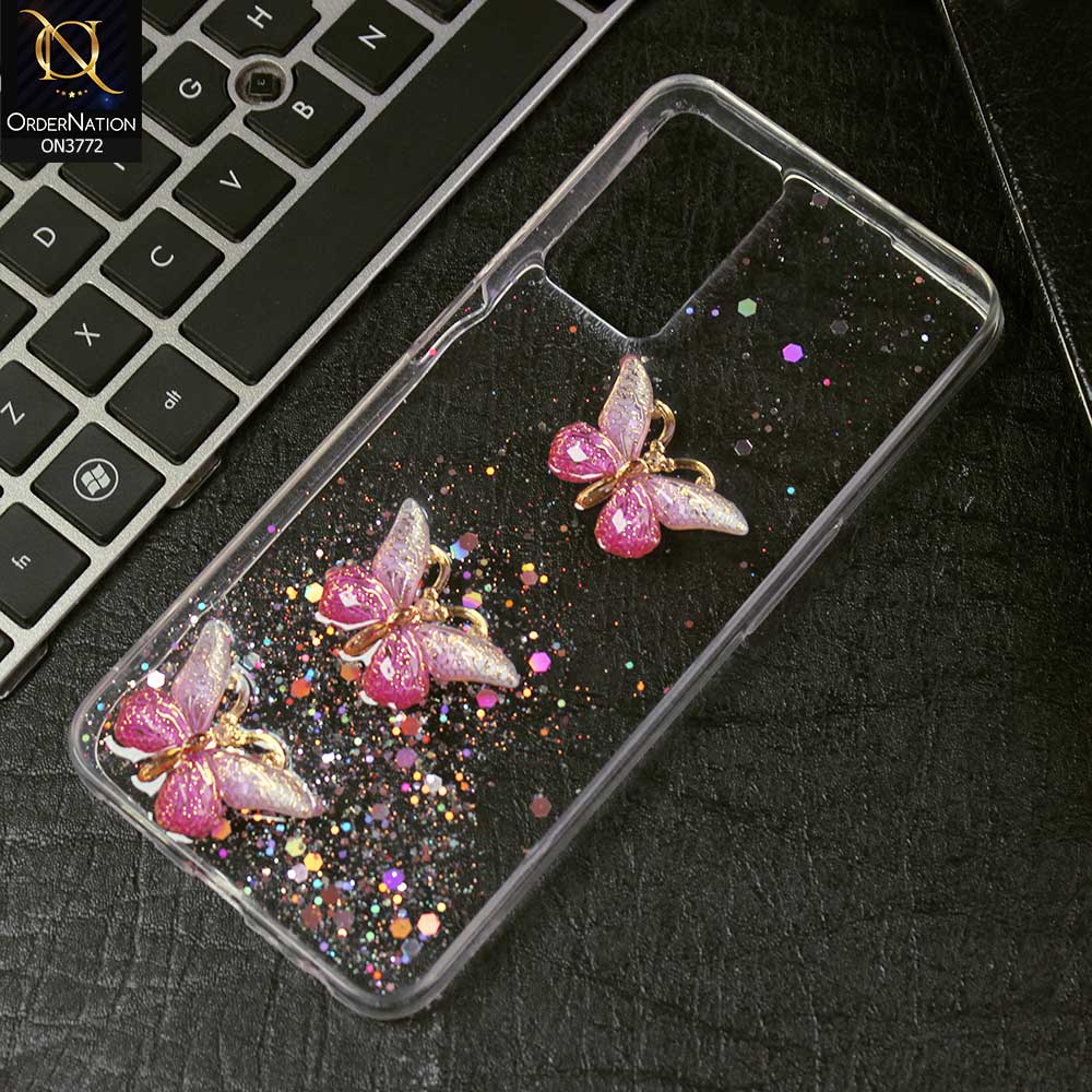 Oppo A55 Cover - Pink -  Shiny Butterfly Glitter Bling Soft Case (Glitter does not move)