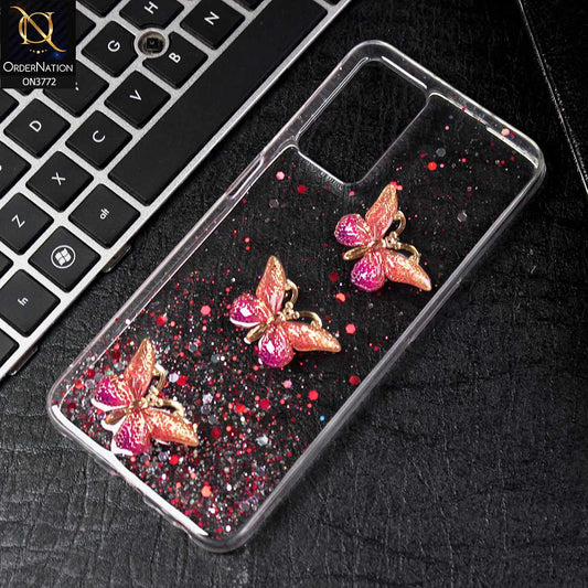 Oppo A55 Cover - Red -  Shiny Butterfly Glitter Bling Soft Case (Glitter does not move)