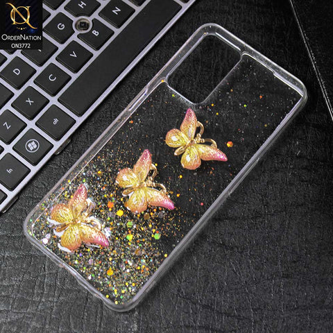 Oppo A55 Cover - Yellow -  Shiny Butterfly Glitter Bling Soft Case (Glitter does not move)