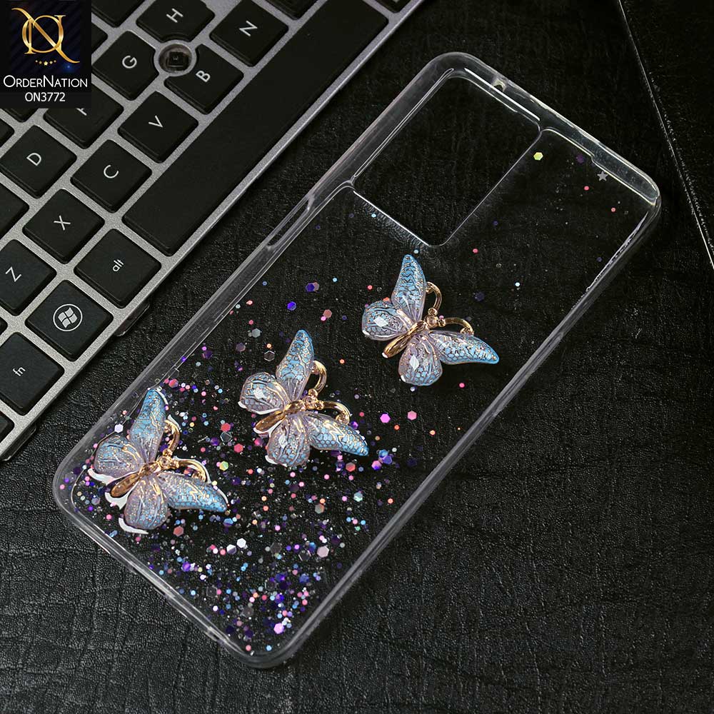 Oppo A57 4G 2022 Cover - Blue -  Shiny Butterfly Glitter Bling Soft Case (Glitter does not move)
