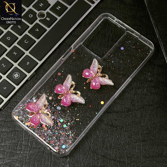 Oppo A77s Cover - Pink -  Shiny Butterfly Glitter Bling Soft Case (Glitter does not move)