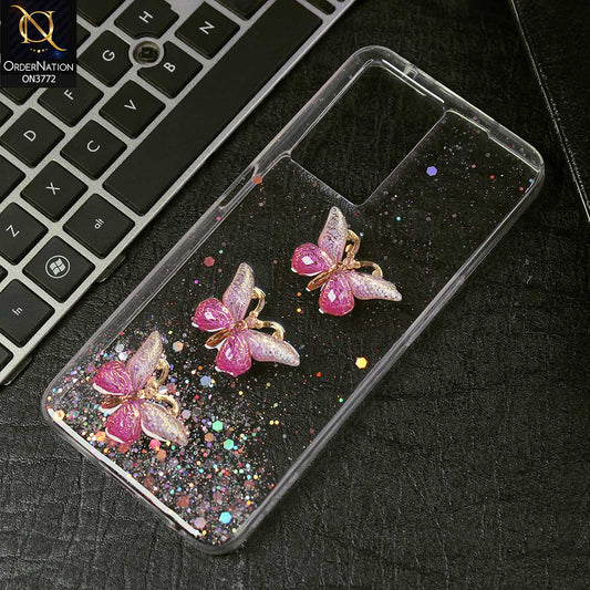 Oppo A57 4G 2022 Cover - Pink -  Shiny Butterfly Glitter Bling Soft Case (Glitter does not move)