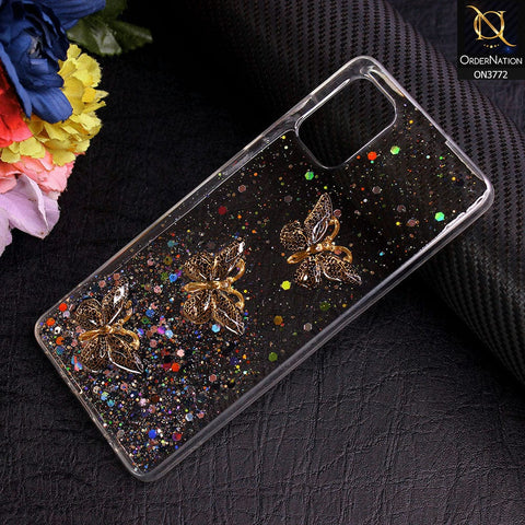 Samsung Galaxy A71 Cover - Black - Shiny Butterfly Glitter Bling Soft Case (Glitter does not move)