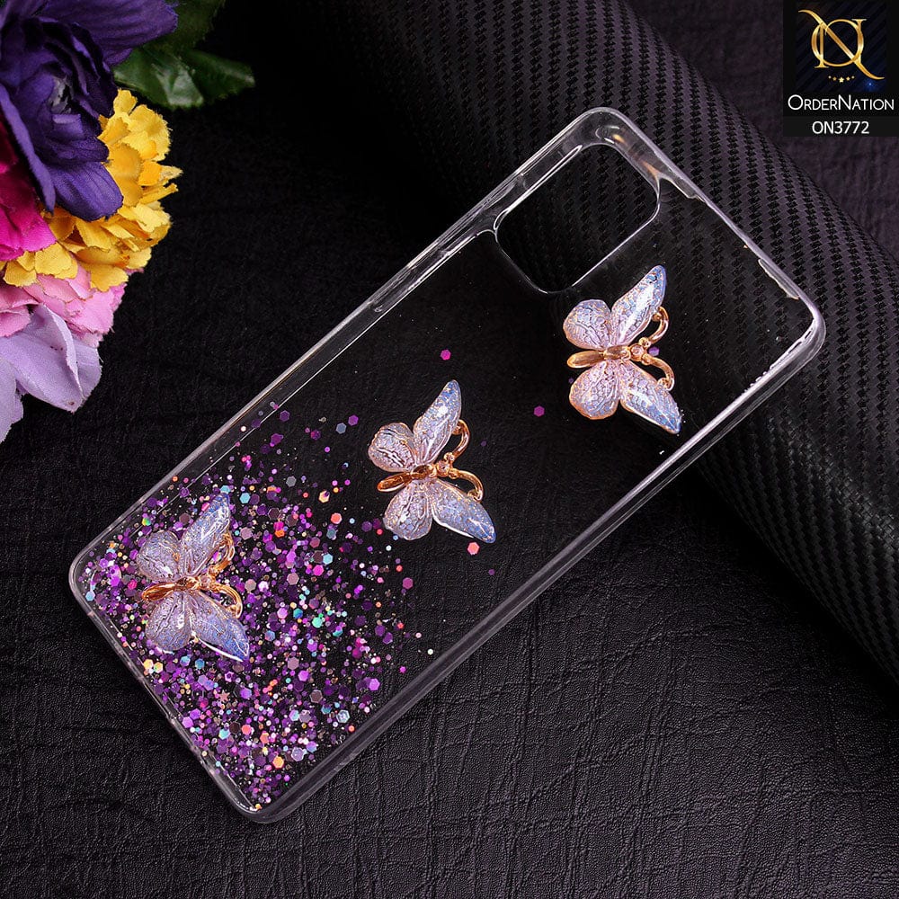 Samsung Galaxy A71 Cover - Purple - Shiny Butterfly Glitter Bling Soft Case (Glitter does not move)