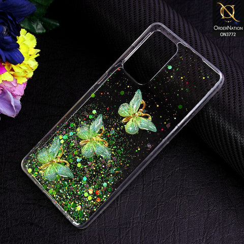 Samsung Galaxy A72 Cover - Green - Shiny Butterfly Glitter Bling Soft Case (Glitter does not move)