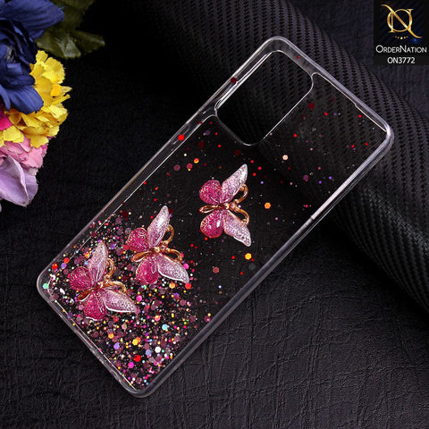 Samsung Galaxy A72 Cover - Pink - Shiny Butterfly Glitter Bling Soft Case (Glitter does not move)