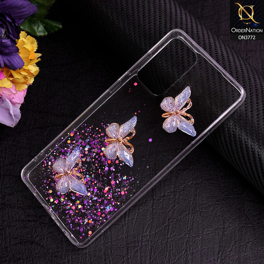 Samsung Galaxy A72 Cover - Purple - Shiny Butterfly Glitter Bling Soft Case (Glitter does not move)