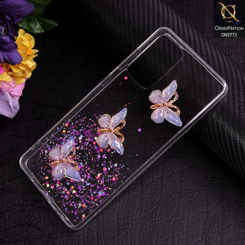 Samsung Galaxy A72 Cover - Purple - Shiny Butterfly Glitter Bling Soft Case (Glitter does not move)