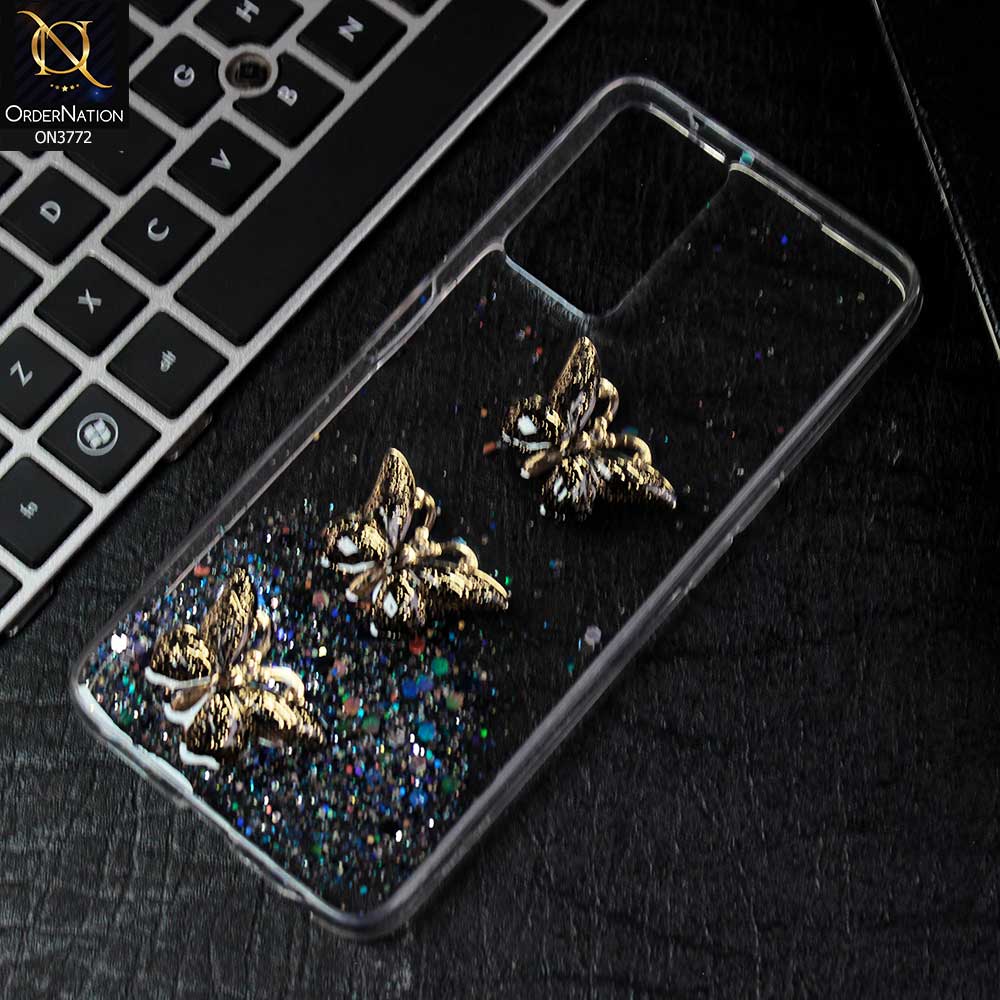Oppo A36 Cover - Black -  Shiny Butterfly Glitter Bling Soft Case (Glitter does not move)
