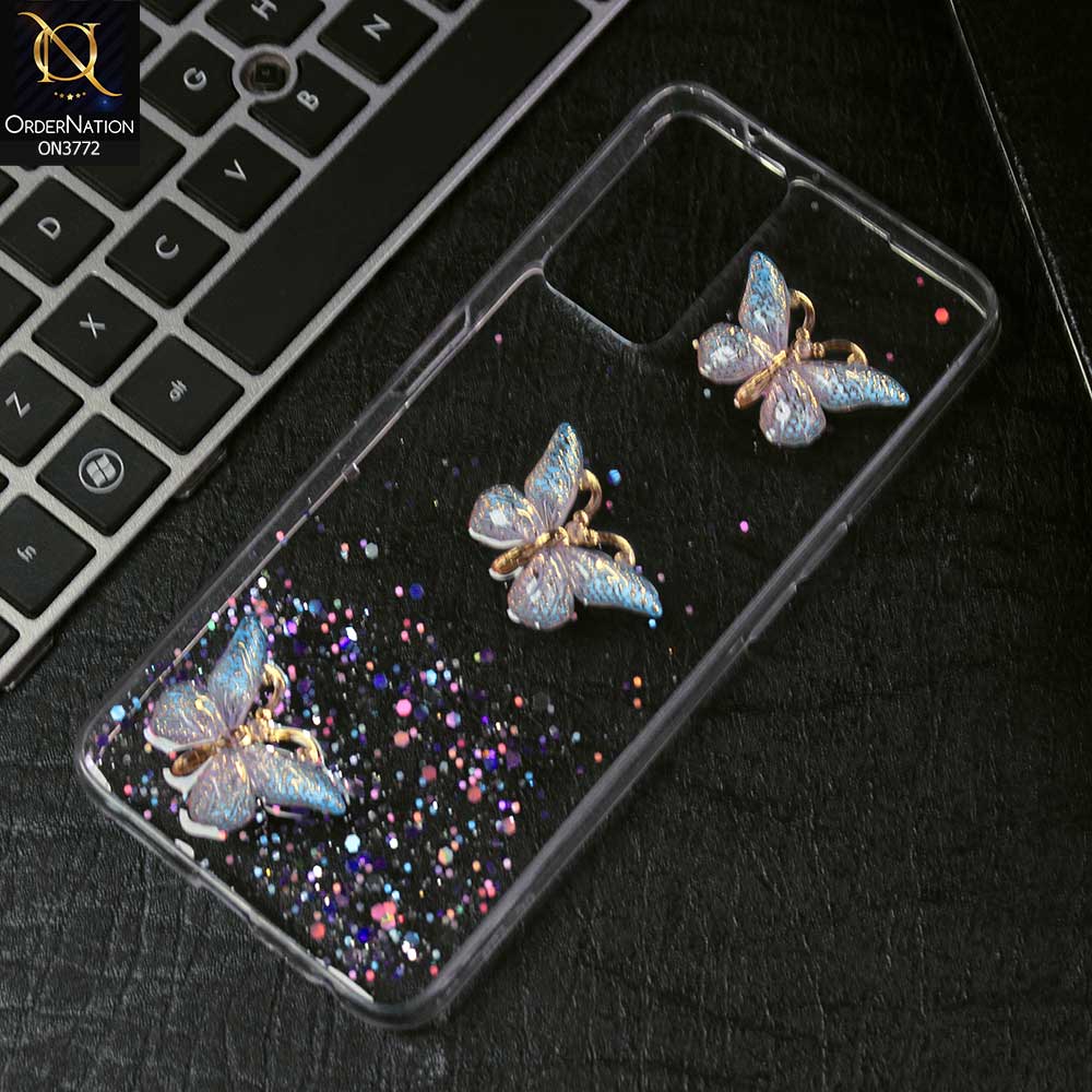 Oppo F17 Cover - Blue -  Shiny Butterfly Glitter Bling Soft Case (Glitter does not move)