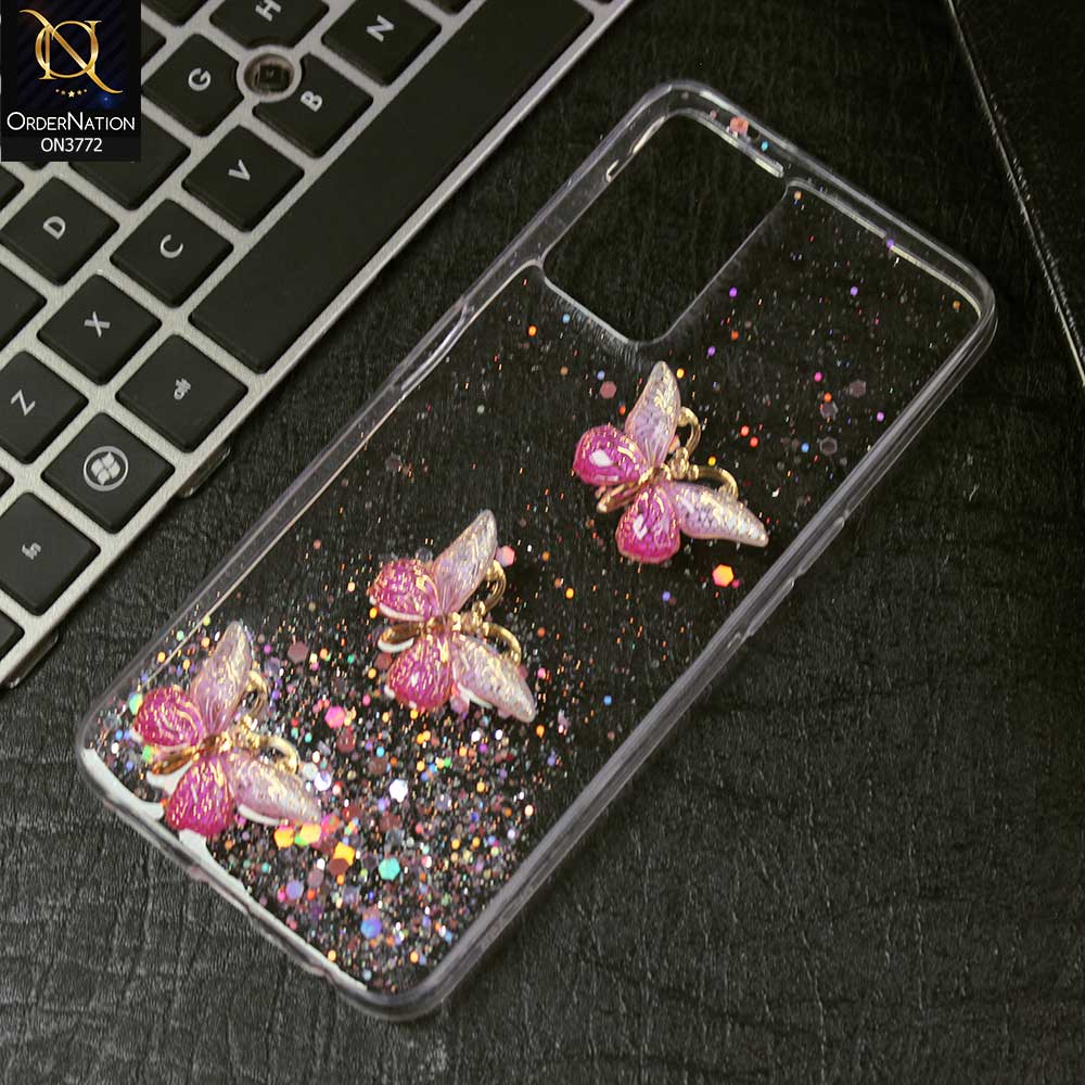 Oppo F17 Cover - Pink -  Shiny Butterfly Glitter Bling Soft Case (Glitter does not move)