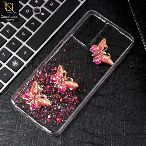 Oppo Reno4 Lite Cover - Red -  Shiny Butterfly Glitter Bling Soft Case (Glitter does not move)