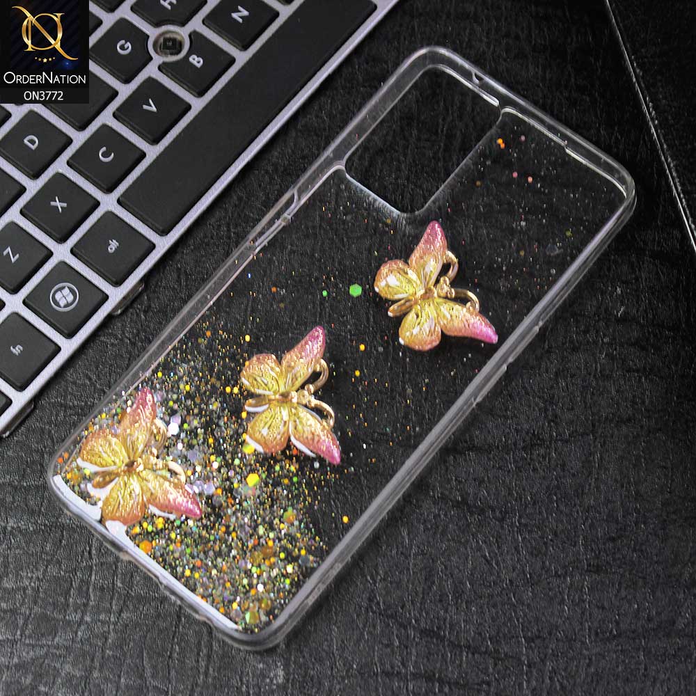 Realme 9i Cover - Yellow -  Shiny Butterfly Glitter Bling Soft Case (Glitter does not move)