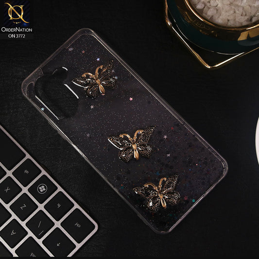 Realme C33 Cover - Black - Shiny Butterfly Glitter Bling Soft Case (Glitter does not move)