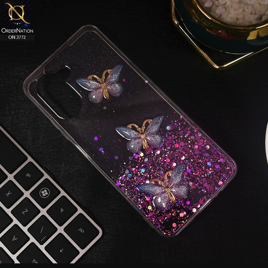 Realme C33 Cover - Blue - Shiny Butterfly Glitter Bling Soft Case (Glitter does not move)