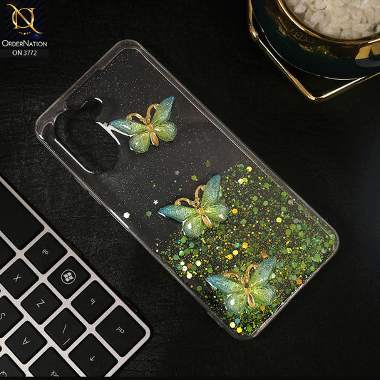 Realme C33 Cover - Green - Shiny Butterfly Glitter Bling Soft Case (Glitter does not move)