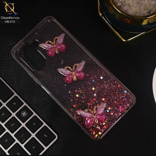 Realme C33 Cover - Pink - Shiny Butterfly Glitter Bling Soft Case (Glitter does not move)