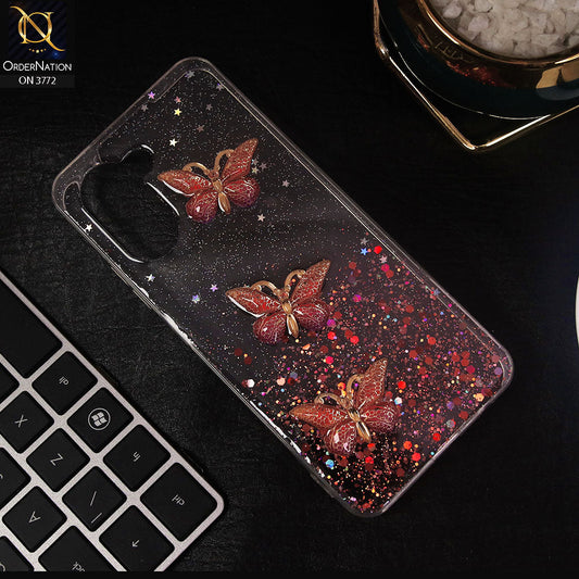 Realme C33 Cover - Red - Shiny Butterfly Glitter Bling Soft Case (Glitter does not move)