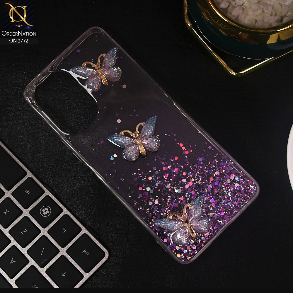 Tecno Camon 19 Pro Cover - Blue - Shiny Butterfly Glitter Bling Soft Case (Glitter does not move)