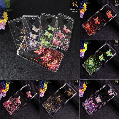 Samsung Galaxy A30s Cover - Red - Shiny Butterfly Glitter Bling Soft Case (Glitter does not move)