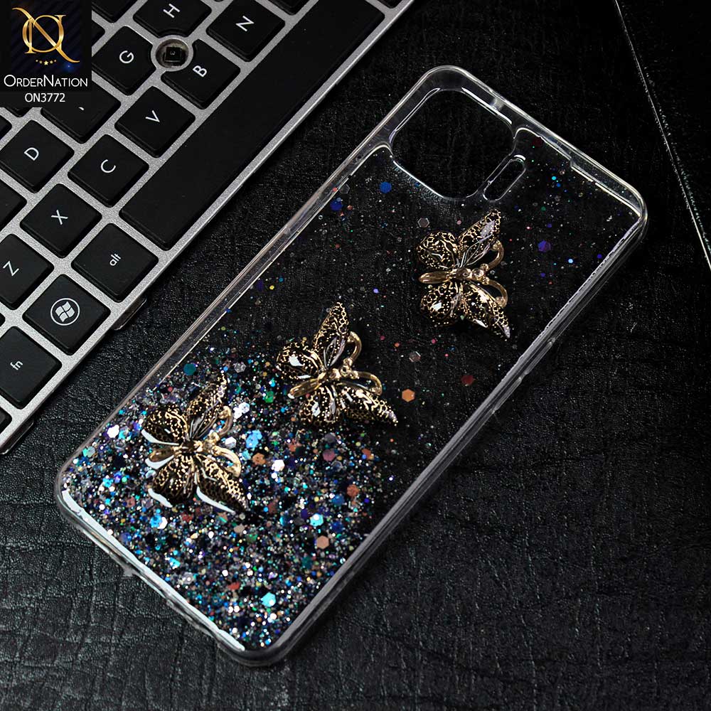 Oppo A73 Cover - Black -  Shiny Butterfly Glitter Bling Soft Case (Glitter does not move)