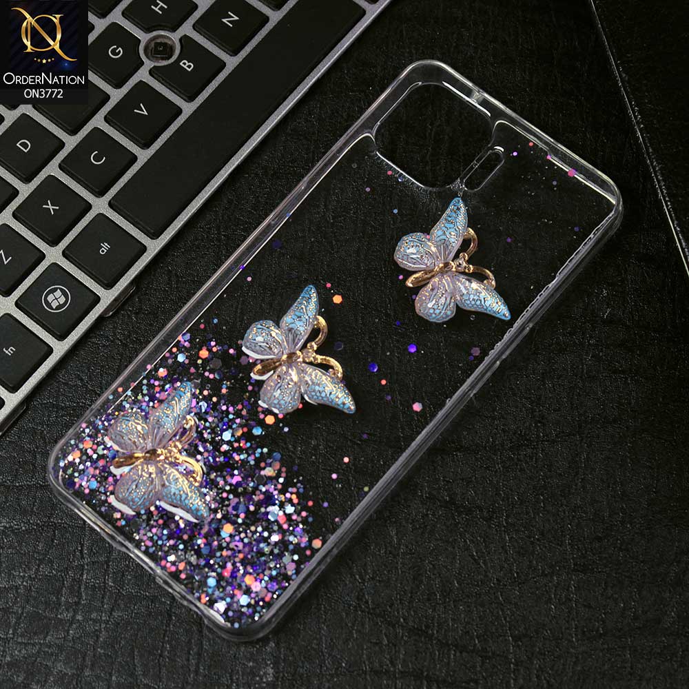 Oppo A73 Cover - Blue -  Shiny Butterfly Glitter Bling Soft Case (Glitter does not move)