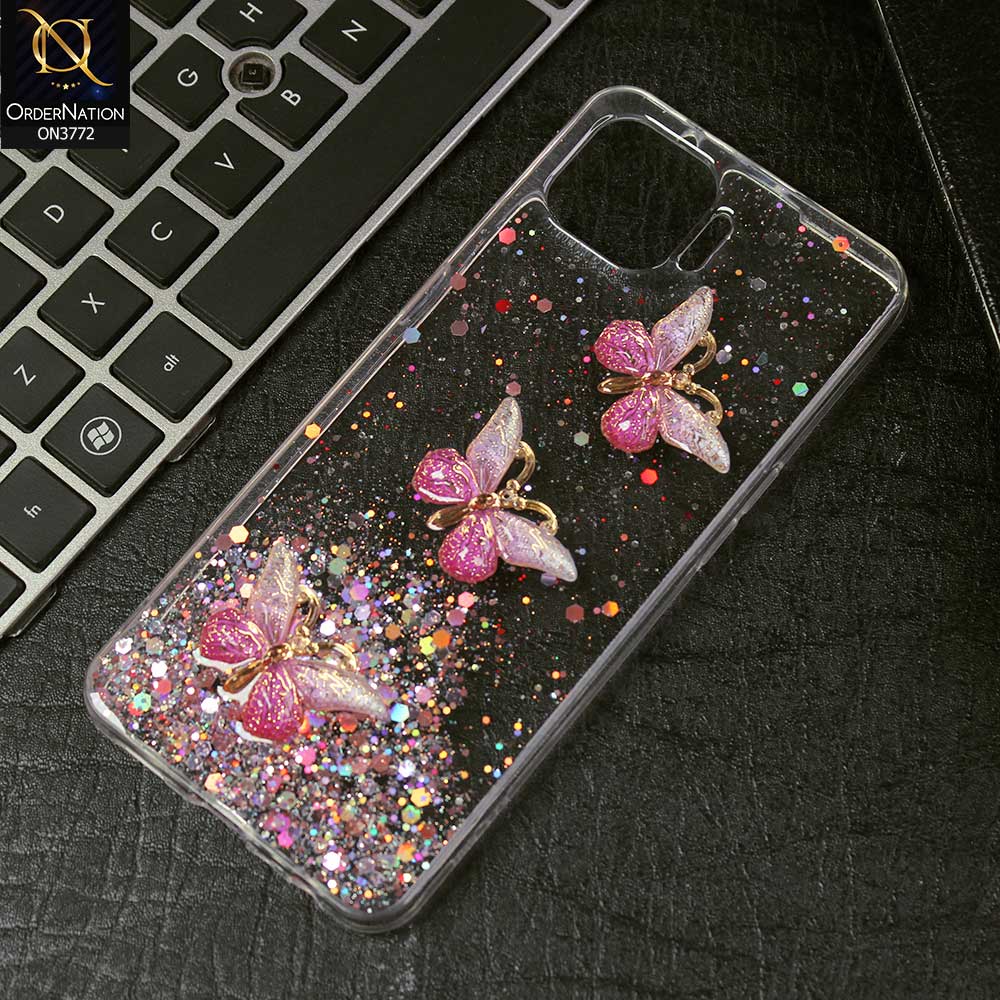 Oppo F17 Pro Cover - Pink -  Shiny Butterfly Glitter Bling Soft Case (Glitter does not move)