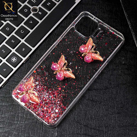 Oppo F17 Pro Cover - Red -  Shiny Butterfly Glitter Bling Soft Case (Glitter does not move)