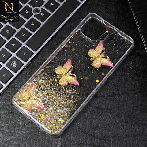 Oppo A73 Cover - Yellow -  Shiny Butterfly Glitter Bling Soft Case (Glitter does not move)
