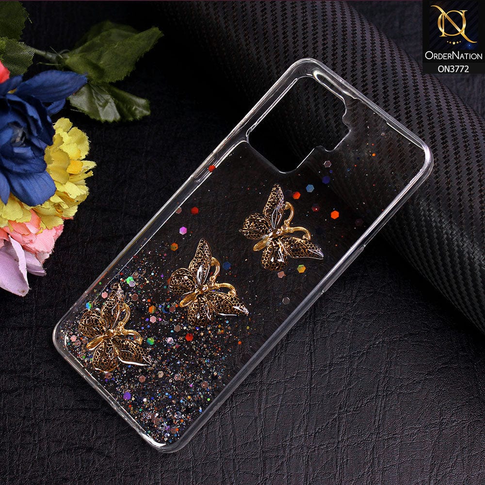 Oppo A94 Cover - Black - Shiny Butterfly Glitter Bling Soft Case (Glitter does not move)