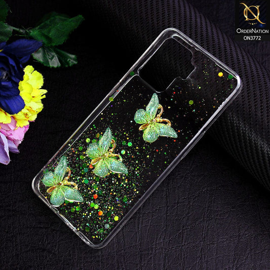 Oppo F19 Pro Cover - Green - Shiny Butterfly Glitter Bling Soft Case (Glitter does not move)