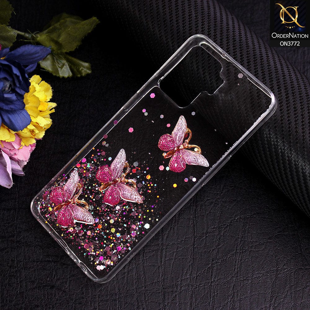 Oppo A94 Cover - Pink - Shiny Butterfly Glitter Bling Soft Case (Glitter does not move)