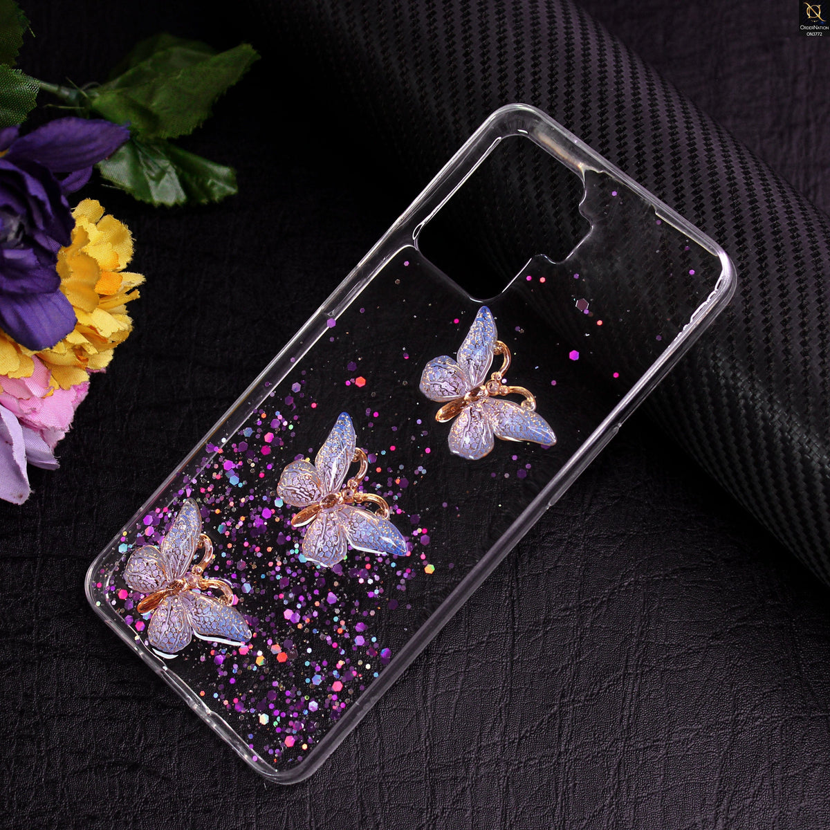 Oppo A94 Cover - Purple - Shiny Butterfly Glitter Bling Soft Case (Glitter does not move)