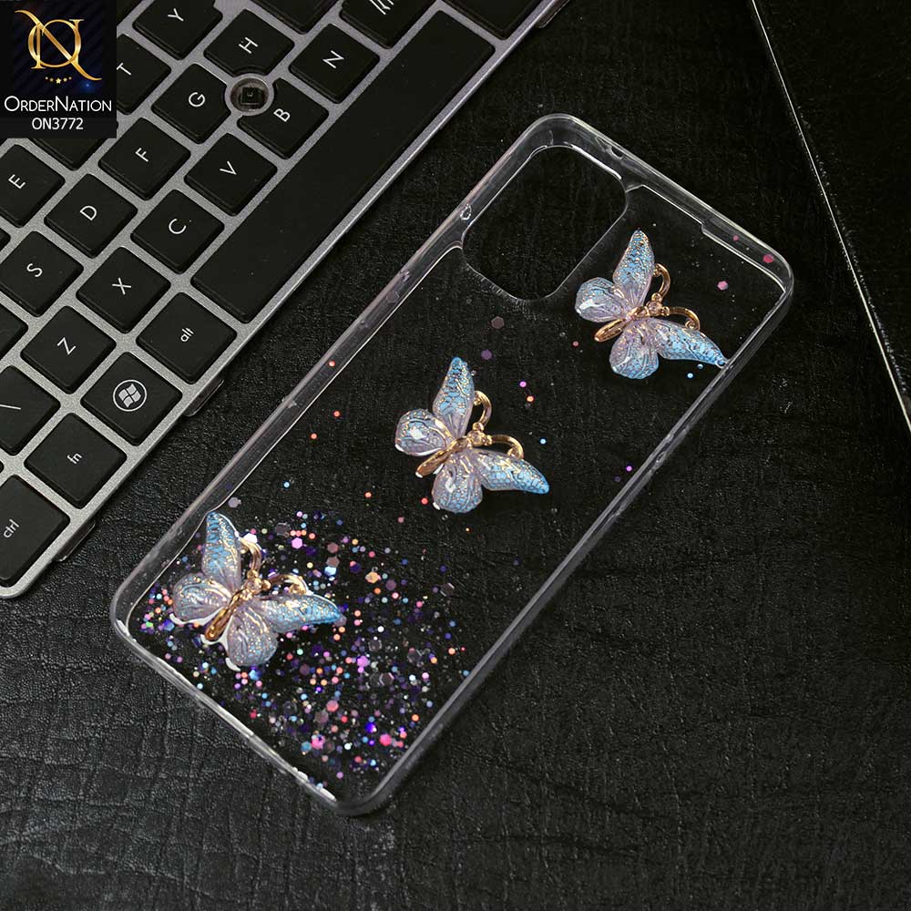 Oppo F21 Pro 5G Cover - Blue -  Shiny Butterfly Glitter Bling Soft Case (Glitter does not move)