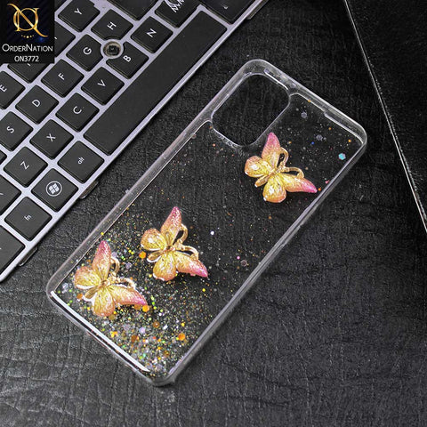 Oppo F21 Pro 5G Cover - Yellow -  Shiny Butterfly Glitter Bling Soft Case (Glitter does not move)