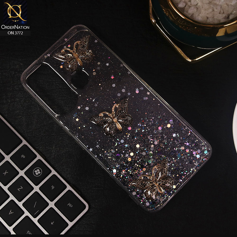 Infinix Hot 11 2022 Cover - Black - Shiny Butterfly Glitter Bling Soft Case (Glitter does not move)