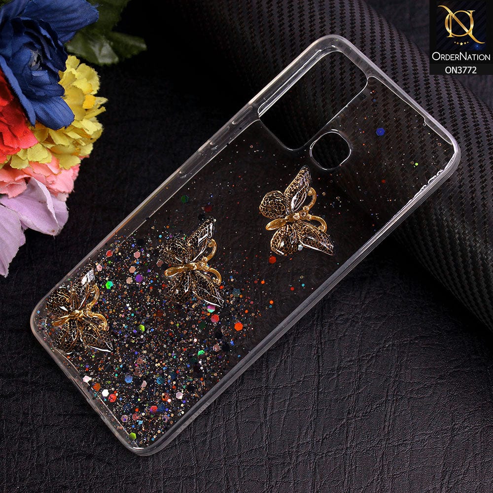 Infinix Hot 12 Play Cover - Black - Shiny Butterfly Glitter Bling Soft Case (Glitter does not move)