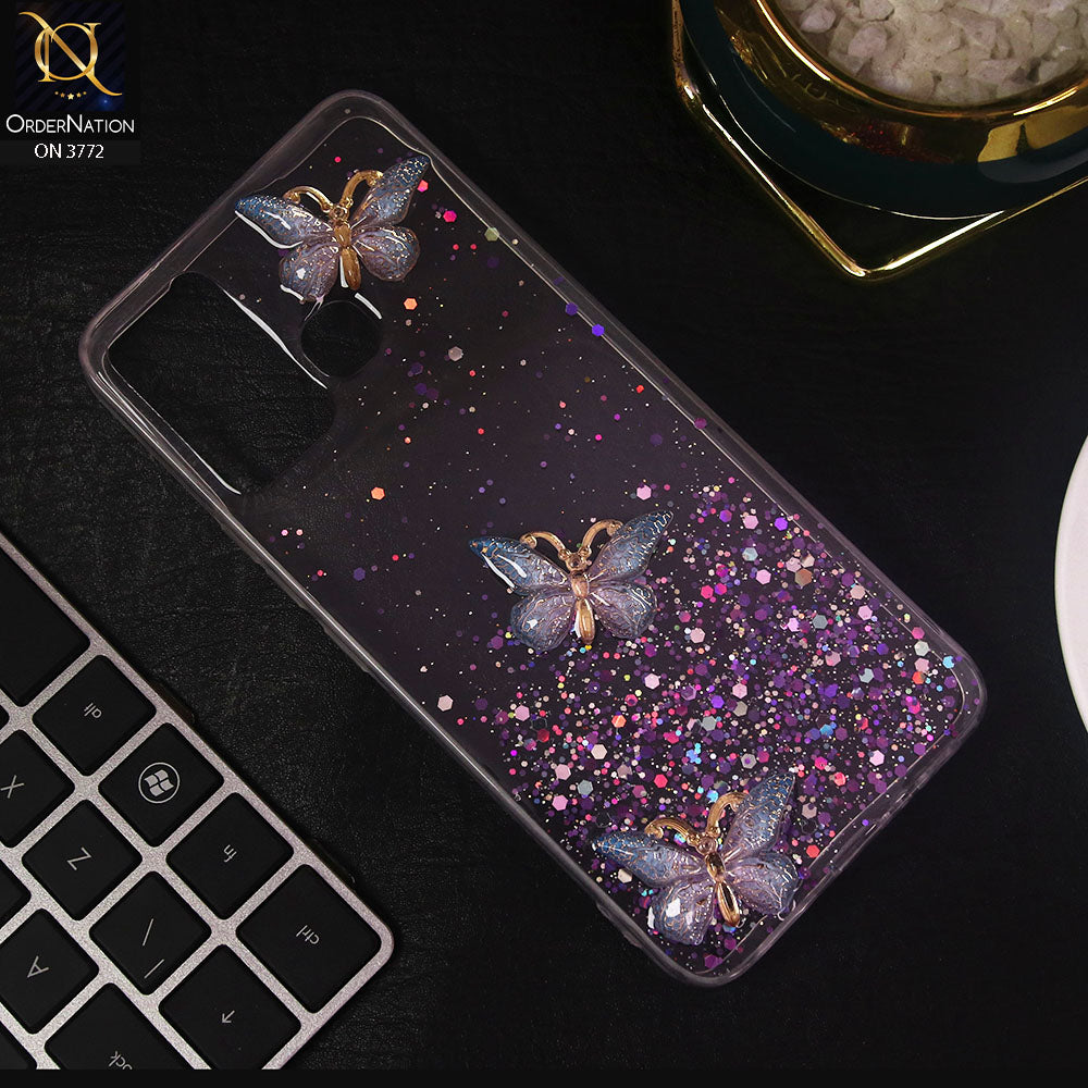 Infinix Hot 12 Play Cover - Blue - Shiny Butterfly Glitter Bling Soft Case (Glitter does not move)